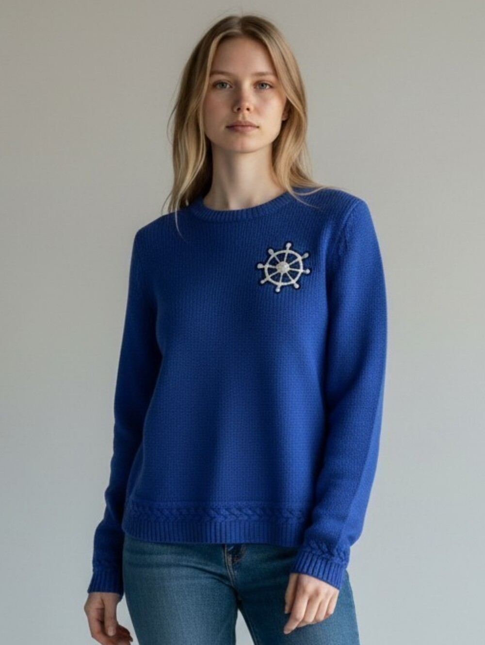 Maison Jules Cotton Blend Royal Blue Sweater with Nautical Emblem
